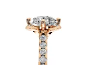 Floral Engagement Ring Setting for Round Cut Center with Pave Band and Floral Prong Head in Rose Gold