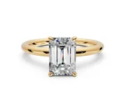 Hidden Halo Engagement Ring Setting for Emerald Cut Center with Thin Rounded Band and Prong Head in Yellow Gold