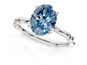 Solitaire Engagement Ring Setting for Fancy Blue Oval Center with Bamboo Band and Prong Head in Sterling Silver