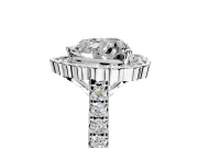 Milgrain Floral Halo Engagement Ring Setting for Heart-Shaped Center with Pave Band and Prong Head in White Gold