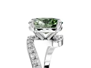 Solitaire Engagement Ring Setting for Fancy Green Oval Center with Pave Bypass Swirl Band and Prong Head in Platinum