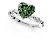 Solitaire Engagement Ring Setting for Fancy Green Heart-Shaped Center with Beaded Bezel Station Band and Prong Head in White Gold