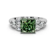 Cluster Engagement Ring Setting for Fancy Green Princess Cut Center with Round Cut Accent Frame and Prong Head in Platinum