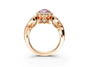 Milgrain Halo Engagement Ring Setting for Fancy Pink Pear-Shaped Center with Shoulder Bezels and Prong Head in Rose Gold