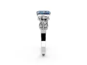 Leaf Engagement Ring Setting for Fancy Blue Radiant Cut Center with Milgrain Accent Band and Prong Head in Platinum