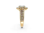 Large Accent Halo Engagement Ring Setting for Fancy Green Emerald Cut Center with Pave Split Shank and Prong Head in Yellow Gold