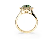 Halo Engagement Ring Setting for Fancy Green Round Cut Center with Single-Row Pave, Open Basket and Prong Head in Yellow Gold