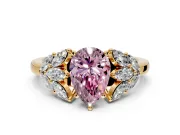 Leaf Cluster Engagement Ring Setting for Fancy Pink Pear-Shaped Center with Marquise Accents and Prong Head in Yellow Gold