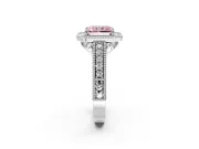 Milgrain Halo Engagement Ring Setting for Fancy Pink Radiant Cut Center with Pave Band and Prong Head in White Gold