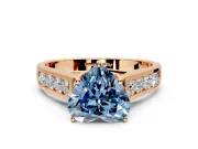 Solitaire Engagement Ring Setting for Fancy Blue Heart-Shaped Center with Cathedral Channel Band and Prong Head in Rose Gold