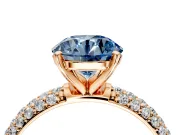 Solitaire Engagement Ring Setting for Fancy Blue Round Cut Center with Domed Multi-Row Pave Band and Prong Head in Rose Gold