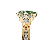 Cluster Engagement Ring Setting for Fancy Green Pear-Shaped Center with Bezel Accent Clusters and Prong Head in Yellow Gold