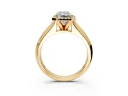 Halo Engagement Ring Setting for Radiant Cut Center with Knife Ridge Cathedral Band and Prong Head in Yellow Gold