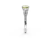 3 Stone Engagement Ring Setting for Fancy Yellow Princess Cut Center with Crossover Basket, Pave Band and Prong Head in White Gold