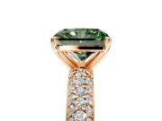 Solitaire Engagement Ring Setting for Fancy Green Radiant Cut Center with Domed Multi-Row Pave Band and Prong Head in Rose Gold