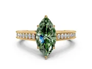 Solitaire Engagement Ring Setting for Fancy Green Marquise Center with Engraved Pave Band and Prong Head in Yellow Gold
