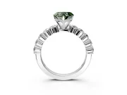 Shared-Prong Engagement Ring Setting for Fancy Green Heart-Shaped Center with Graduated Accents and Prong Head in Sterling Silver