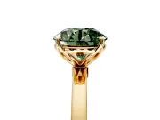 Solitaire Engagement Ring Setting for Fancy Green Round Cut Center with Thin Rounded Plain Band and Prong Head in Yellow Gold
