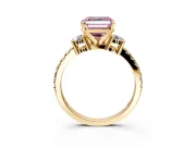 3 Stone Engagement Ring Setting for Fancy Pink Asscher Cut Center with Round Cut Side Accents and Prong Head in Yellow Gold