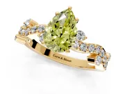 Solitaire Engagement Ring Setting for Fancy Yellow Pear-Shaped Center with Bar-Station Pave Twist and Prong Head in Yellow Gold