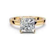 Solitaire Engagement Ring Setting for Princess Cut Center with Plain Band and Flat Tab Prong Head in Yellow Gold
