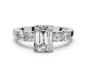 5 Stone Engagement Ring Setting for Emerald Cut Center with Plain Band and Prong Head in Platinum