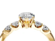 5 Stone Engagement Ring Setting for Pear-Shaped Center with Plain Band and Prong Head in Yellow Gold