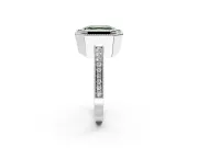 Halo Engagement Ring Setting for Fancy Green Asscher Cut Center with Milgrain Halo, Pave Band and Prong Head in Platinum