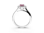 Milgrain Floral Halo Engagement Ring Setting for Fancy Pink Emerald Cut Center with Pave Band and Prong Head in Platinum