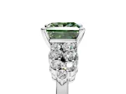 Cluster Engagement Ring Setting for Fancy Green Princess Cut Center with 2-Row Shoulder Clusters and Prong Head in Sterling Silver