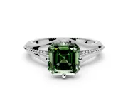 Solitaire Engagement Ring Setting for Fancy Green Asscher Cut Center with Milgrain Cathedral Band and Prong Head in Platinum