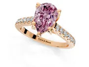 Solitaire Engagement Ring Setting for Fancy Pink Pear-Shaped Center with Widening Pave Band and Claw Prong Head in Rose Gold