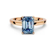 Solitaire Engagement Ring Setting for Fancy Blue Emerald Cut Center with Basket Rail and Prong Head in Rose Gold