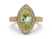 Milgrain Halo Engagement Ring Setting for Fancy Yellow Marquise Center with Pave Band and Prong Head in Yellow Gold