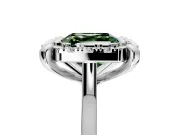 Single Halo Engagement Ring Setting for Fancy Green Asscher Cut Center with Corner Claws, Plain Band and Prong Head in Sterling Silver