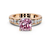 Solitaire Engagement Ring Setting for Fancy Pink Cushion Cut Center with Channel-Set Accents and Prong Head in Rose Gold