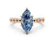 Solitaire Engagement Ring Setting for Fancy Blue Marquise Center with Beaded Bezel Station Band and Prong Head in Rose Gold