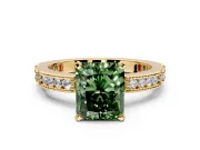 Solitaire Engagement Ring Setting for Fancy Green Radiant Cut Center with Milgrain-Edged Pave Band and Prong Head in Yellow Gold