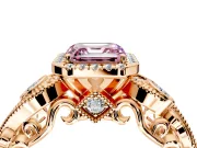 Milgrain Halo Engagement Ring Setting for Fancy Pink Asscher Cut Center with Shoulder Bezels and Prong Head in Rose Gold