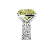 Solitaire Engagement Ring Setting for Fancy Yellow Radiant Cut Center with Domed Multi-Row Pave Band and Prong Head in Platinum