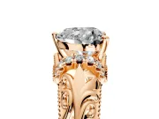 Solitaire Engagement Ring Setting for Heart-Shaped Center with Filigree Accent Basket and Prong Head in Rose Gold