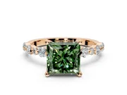 Solitaire Engagement Ring Setting for Fancy Green Princess Cut Center with Alternating Size Accents and Prong Head in Rose Gold