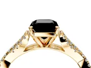 Solitaire Engagement Ring Setting for Fancy Black Emerald Cut Center with Twisted Pave Split Shank and Prong Head in Yellow Gold