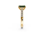 Solitaire Engagement Ring Setting for Fancy Green Emerald Cut Center with Partway Pave Band and Prong Head in Yellow Gold