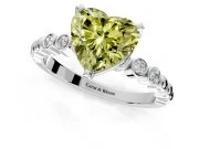 Solitaire Engagement Ring Setting for Fancy Yellow Heart-Shaped Center with Bezel-Dot Beaded Band and Prong Head in Platinum