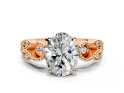 Leaf Engagement Ring Setting for Oval Center with Milgrain Accent Band and Prong Head in Rose Gold