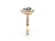 Floral Halo Engagement Ring Setting for Fancy Blue Heart-Shaped Center with Pave Accents and Prong Head in Rose Gold