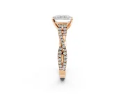 Solitaire Engagement Ring Setting for Radiant Cut Center with Twisted Pave Split Shank and Prong Head in Rose Gold
