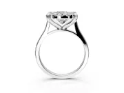 Single Halo Engagement Ring Setting for Cushion Cut Center with Corner Claws, Plain Band and Prong Head in Platinum