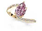Solitaire Engagement Ring Setting for Fancy Pink Pear-Shaped Center with Pave Bypass Swirl Band and Prong Head in Yellow Gold